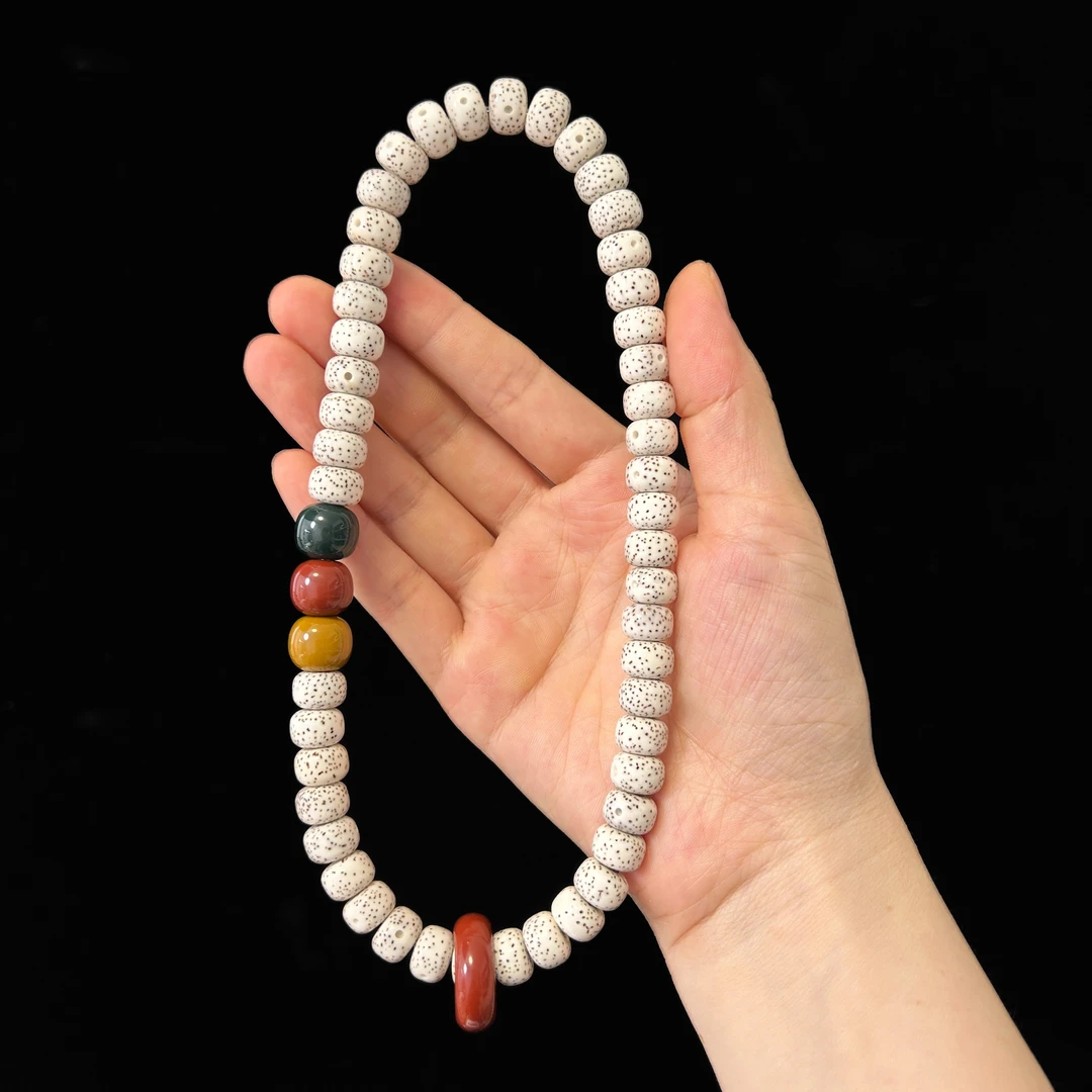 星月菩提子藏式桶珠脱脂顺白48颗两圈手串手持