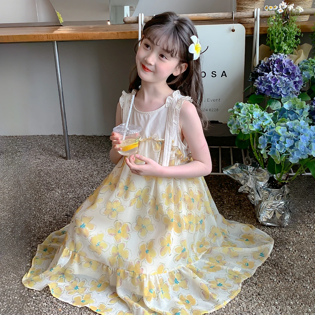 女童2025夏季薄款无袖碎花背心连衣裙时尚休闲公主裙Q13521