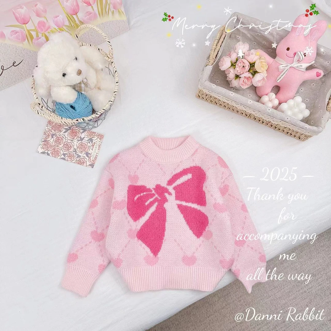 *少女心满满—新款粉色蝴蝶结针织毛衣* D-A67