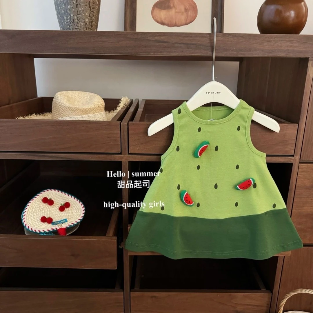 女童2025年夏季新款ins风女宝宫崎骏潮立体西瓜背心裙连衣裙可爱