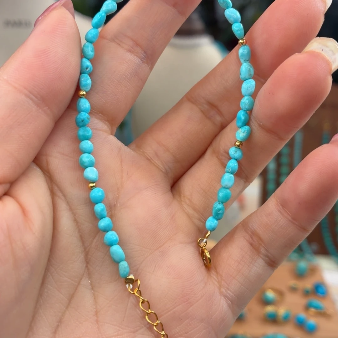 绿松石银S925镀金镶嵌手链