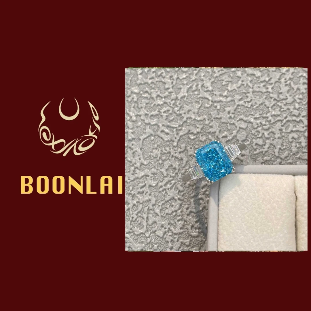 铜合金莫桑石戒指  Boonali 蓝色方形雪冰切戒指550