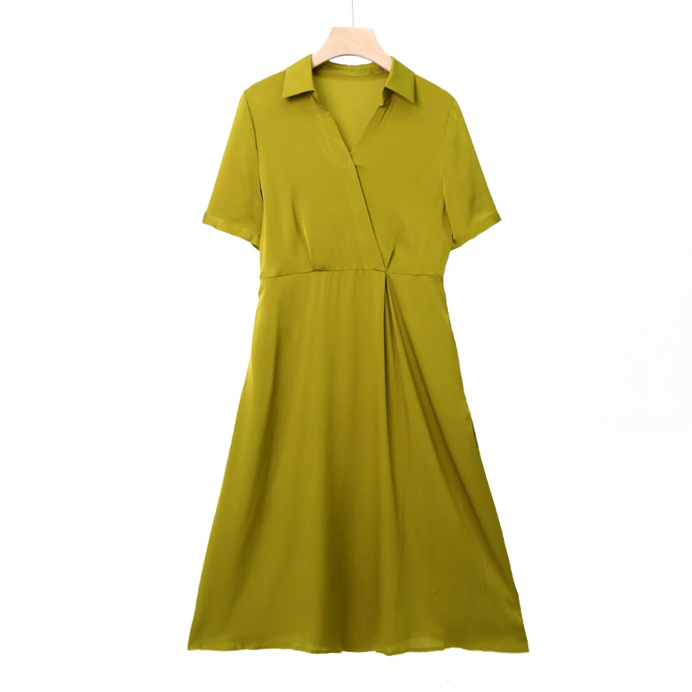 新款桑蚕丝连衣裙时尚显瘦宽松气质简约长裙舒适纯色LW 962