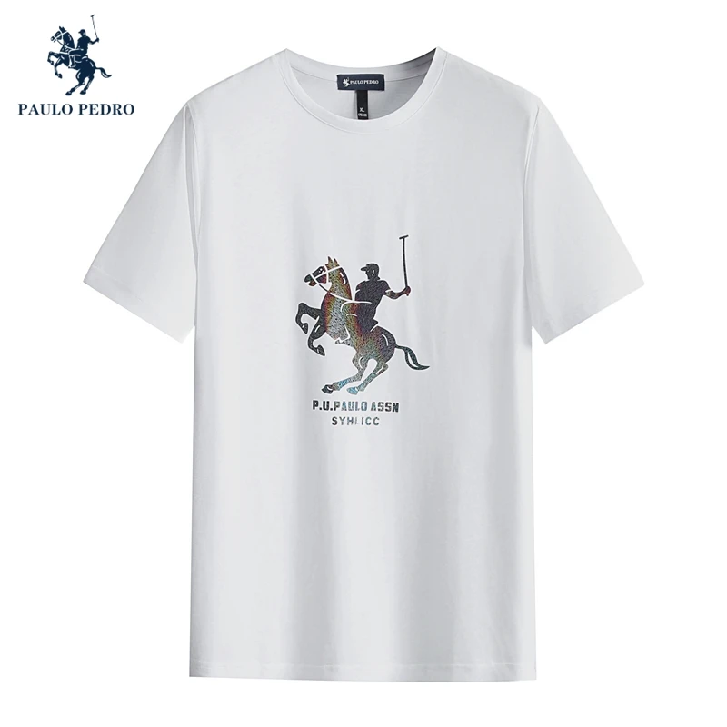 PAULO PEDRO/保罗彼得冰丝男士短袖T恤夏季休闲圆领丝光棉速干