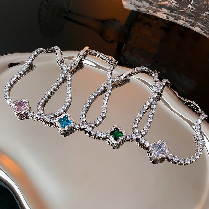 合金手链 彩色花朵简约气质手链 小众百搭时尚轻奢新款