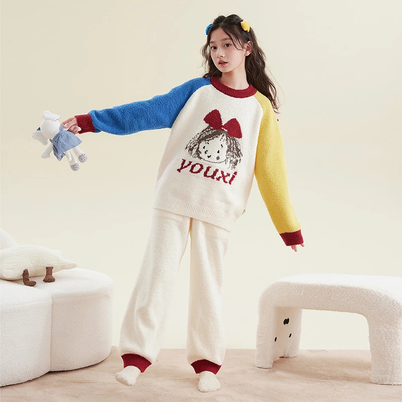 HANYOU亲子秋冬A类半边绒睡衣插肩袖套装高品质家居服JG092