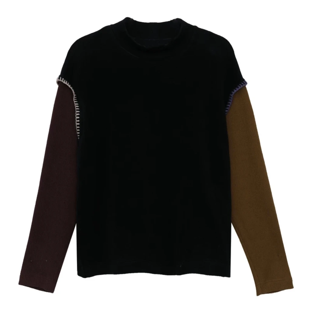 【彩袖上衣】2025秋新款百搭休闲上衣韩版圆领彩袖绣花短