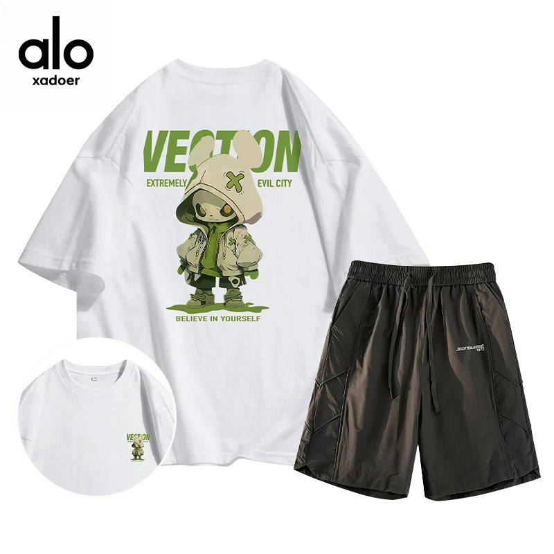 Aloxadoer大码港风潮流T恤情侣百搭短裤男女短裤半袖男士短裤