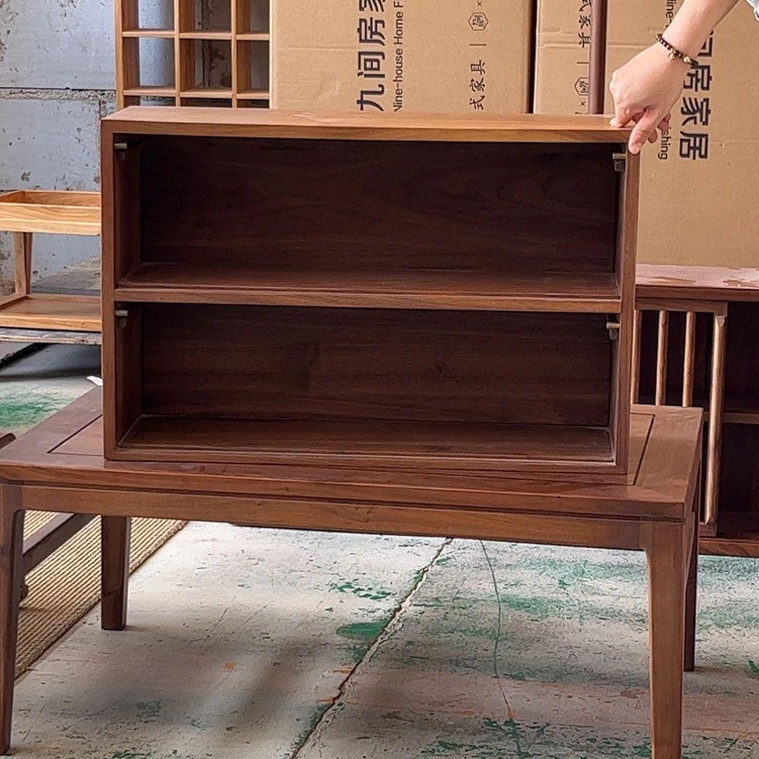 ****王黑胡桃木2号双层杯柜无门