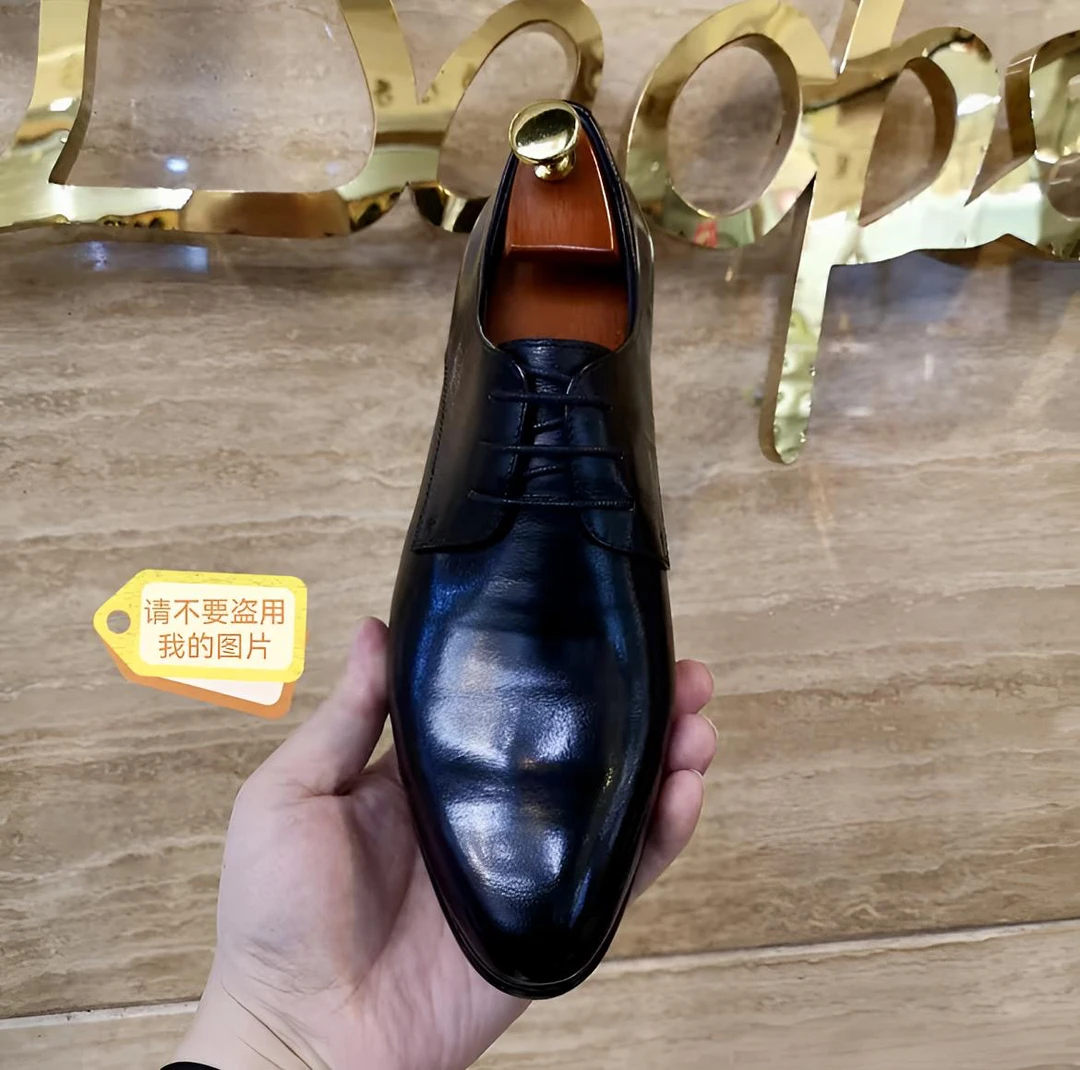 35码起小尖头德比鞋系带方头休闲皮鞋英伦时尚男士真皮单鞋休闲鞋