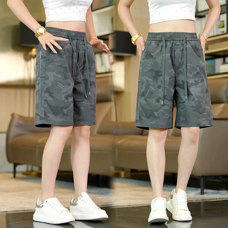 夏季冰丝薄款迷彩短裤男宽松直筒弹力休闲裤男透气速干五分潮流