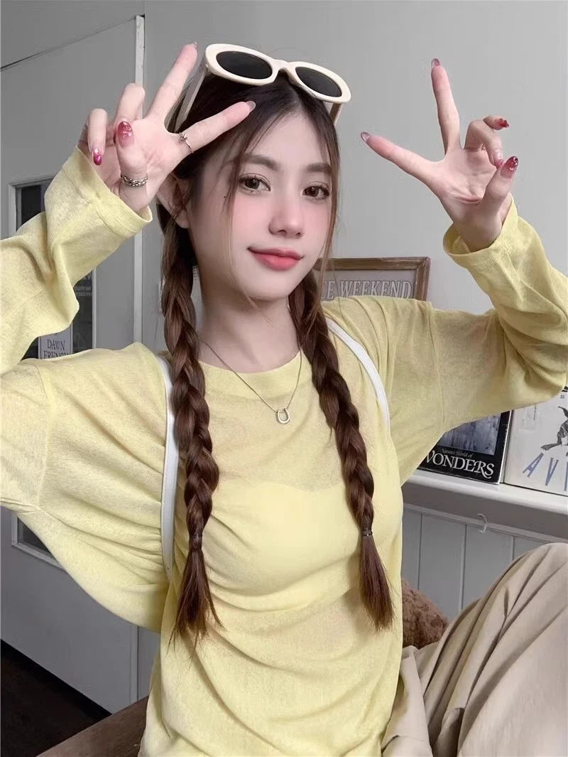 薄纱防晒罩衫长袖T恤女2025春夏季设计感微透空调衫宽松显瘦上衣