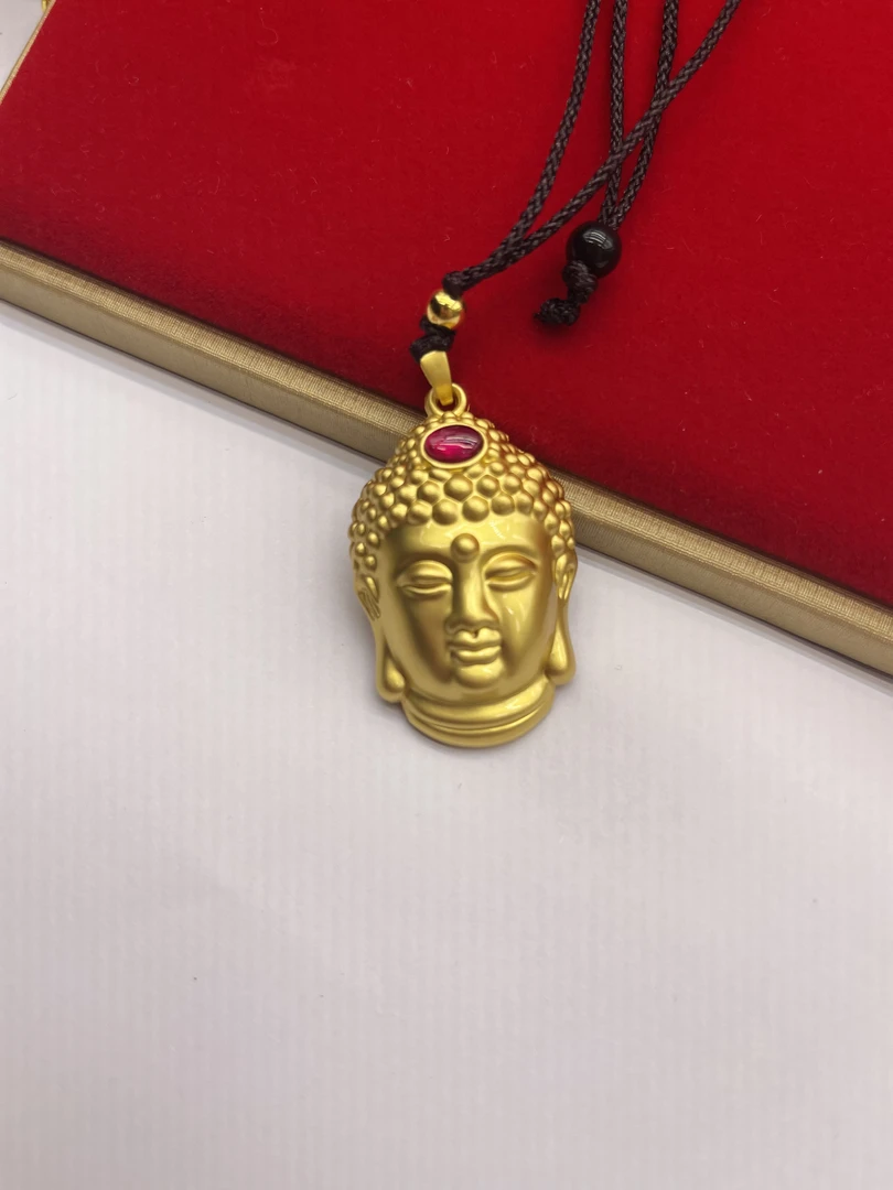 【刚总专属】足金金珠红宝石佛头吊坠（一证+一物）