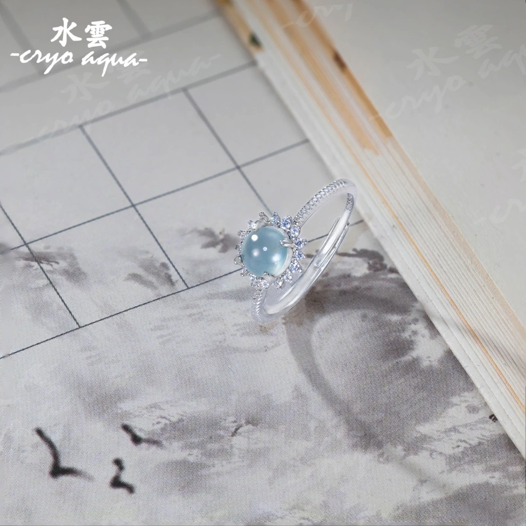 925银戒指 【水雲】海蓝 简约晴底蛋面单戒