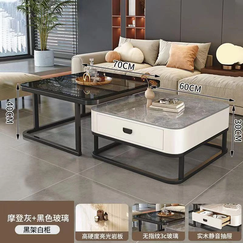 方形茶几客厅家用小户型现代简约岩板网红玻璃新款轻奢电视柜组合