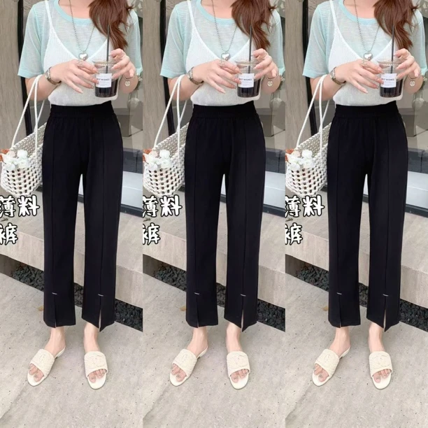 夏季冰感显瘦高弹力开叉烟管裤西裤2282