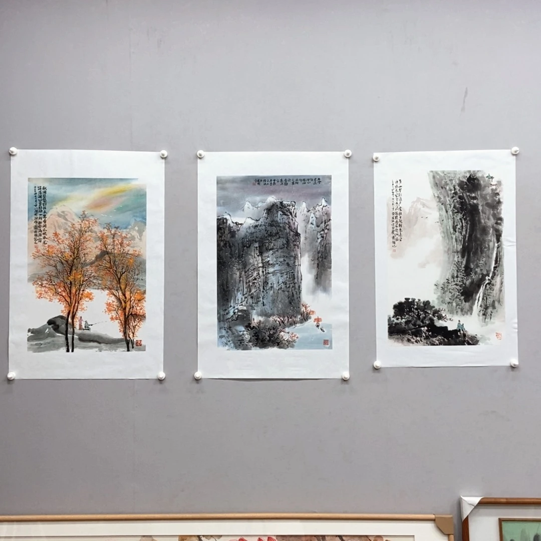 国画金***8黄桂明四尺三开精品佳作三幅