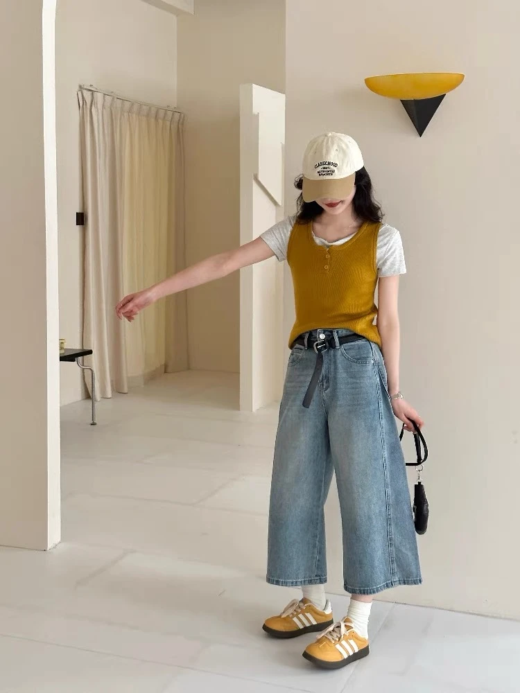 （A3313）八分牛仔裤0宽松夏季百搭休闲直筒高腰显瘦