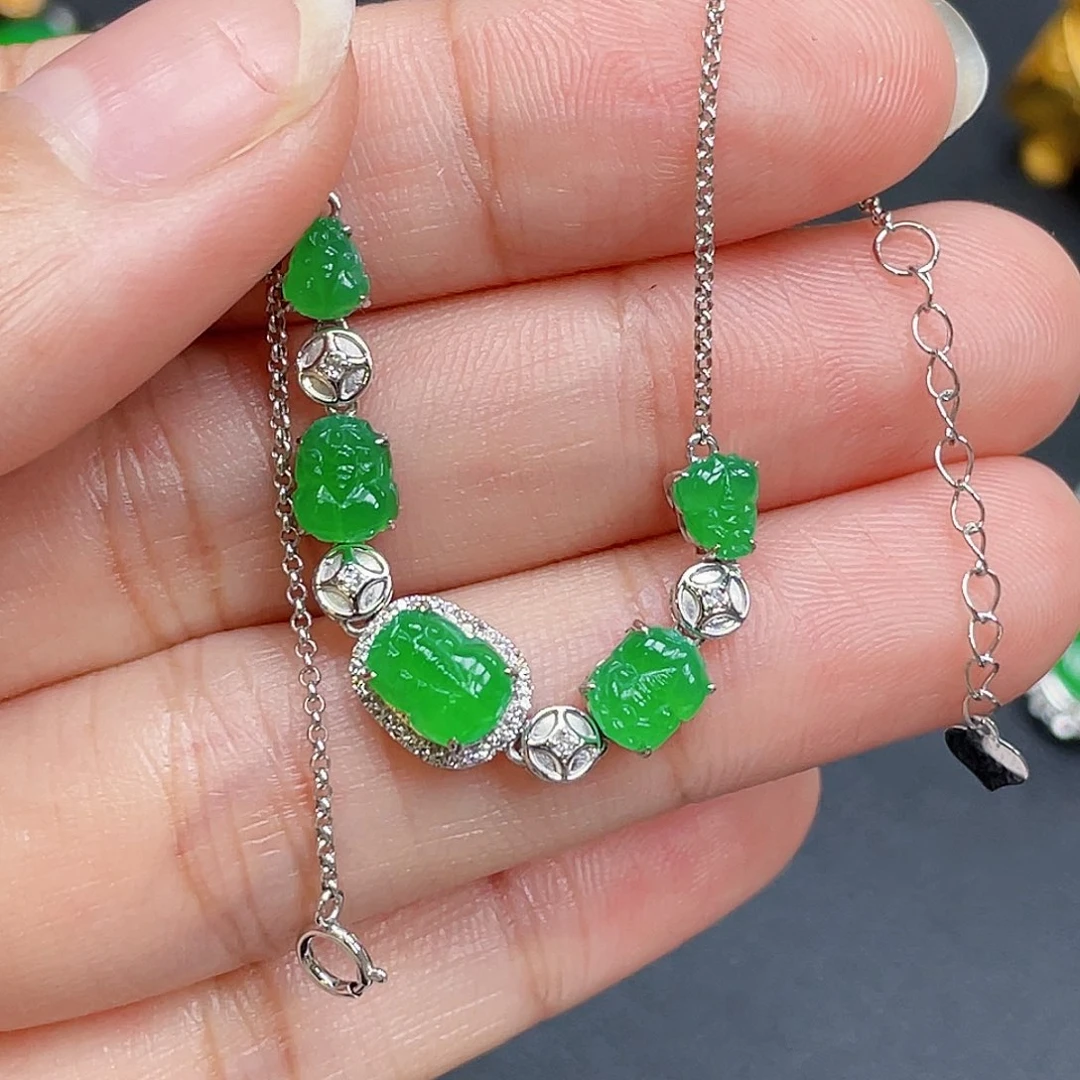 翡翠18K金镶嵌手链绿貔貅