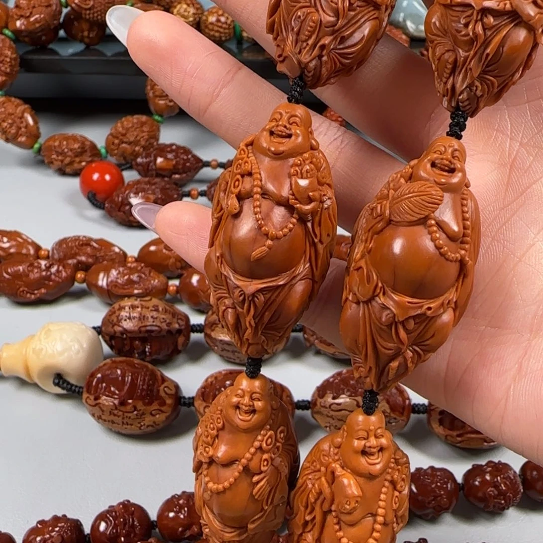 手串橄榄核水晶核大肚弥勒手持