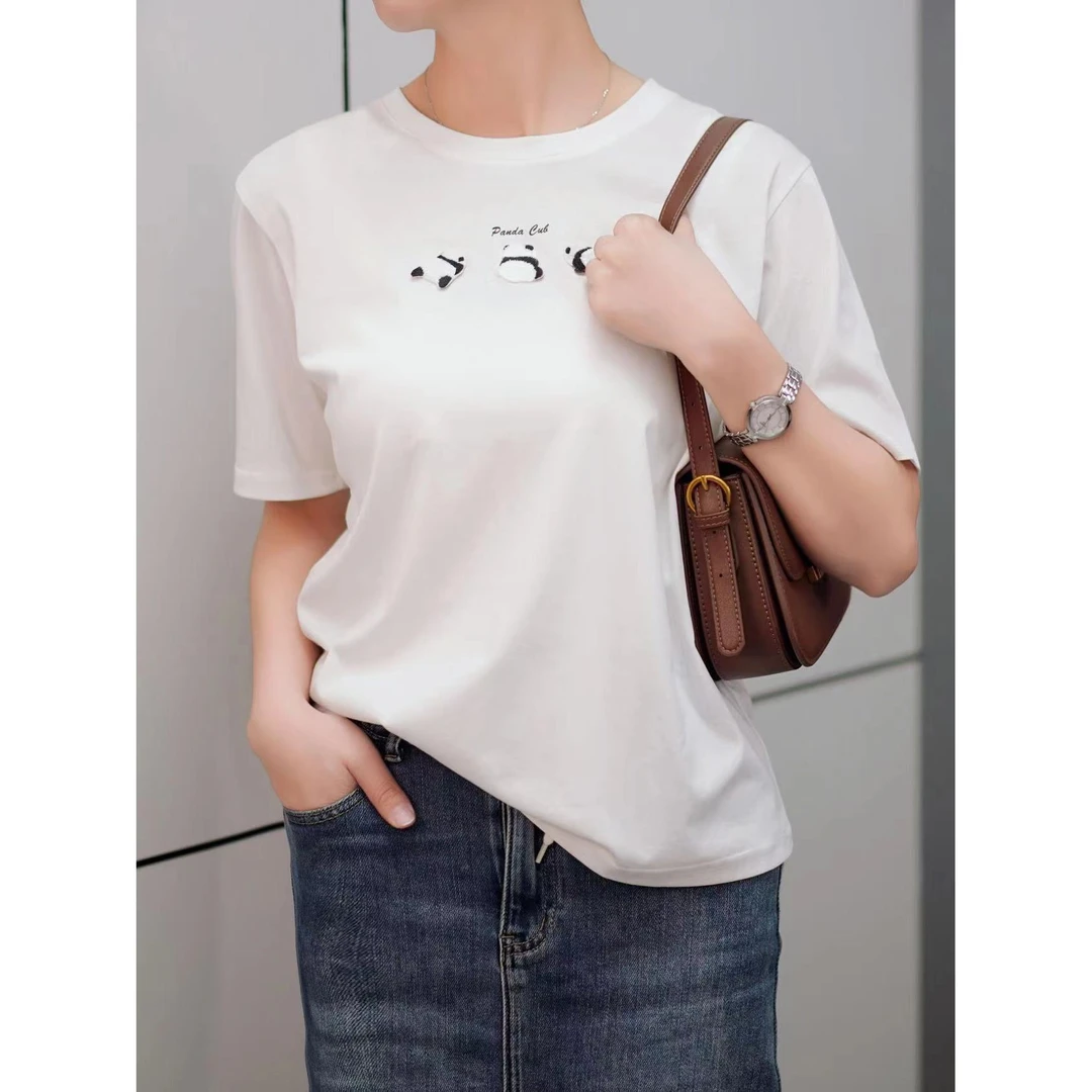 门店17&9！卡通熊猫！简约百搭~舒适圆领短袖女式T恤C14197