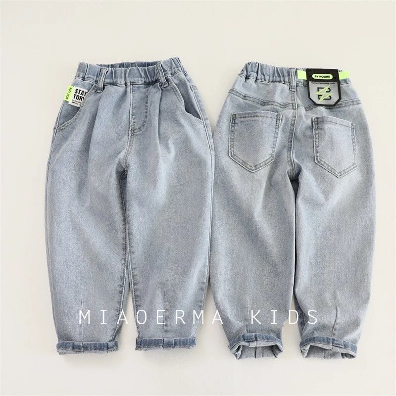 儿童春季休闲裤子2025春秋韩版男童牛仔裤洋气炸街百搭长裤春装
