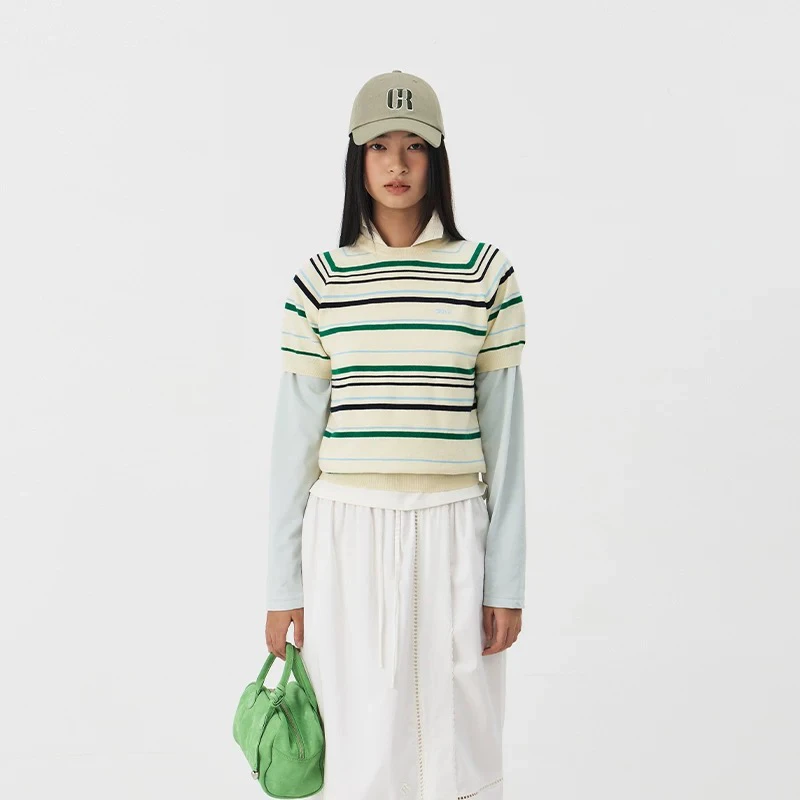 孟婆家【清仓no退no换】grov*条纹针织短袖H11