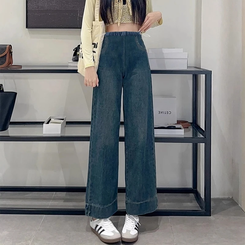 孕妇春秋牛仔裤韩版抽绳直筒裤宽松外穿夏阔腿裤秋冬加绒显瘦休闲