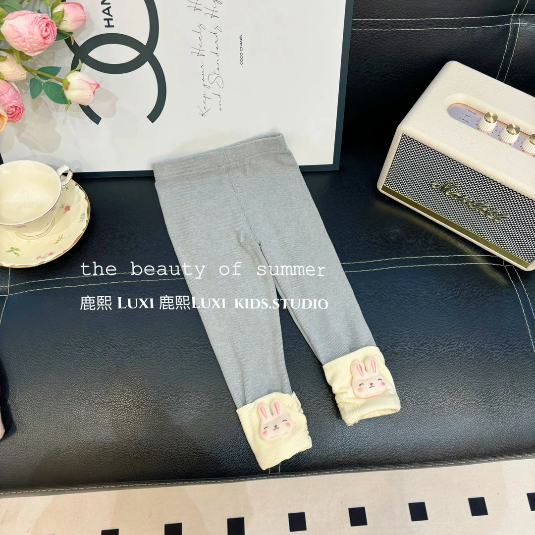 儿童2024年女童经典百搭加绒可爱兔兔加绒打底裤