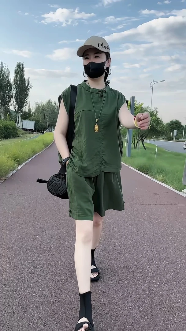 夏季新款时尚气质休闲宽松显瘦大码圆领短袖上衣高腰短裤两件套装