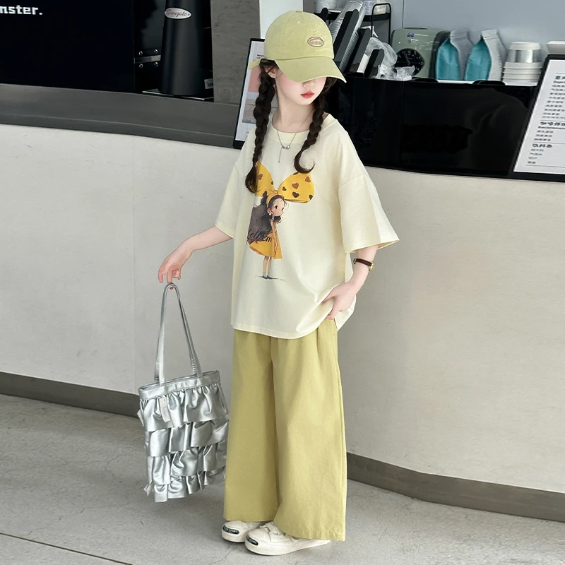 巨显白女童夏装套装韩范洋气2025新款中大童夏季阔腿裤两件套潮酷