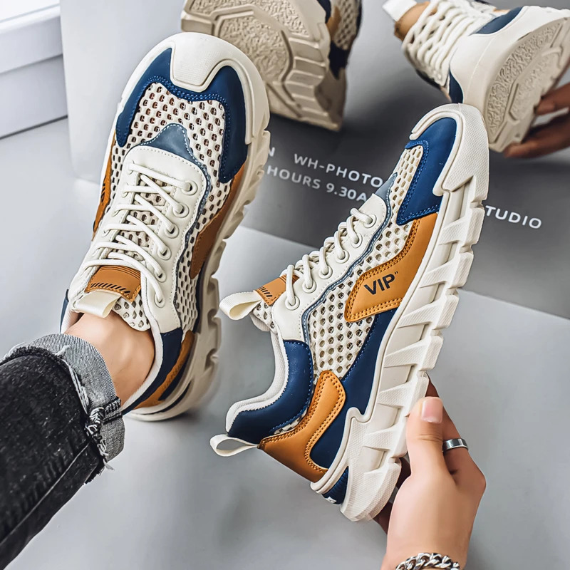 男鞋秋冬透气薄款网面休闲运动阿甘板鞋跑步防滑轻便减震镂空网鞋