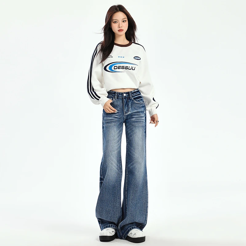 复古微喇牛仔裤女春季2025新款梨形身材高个子拖地喇叭裤直筒复古