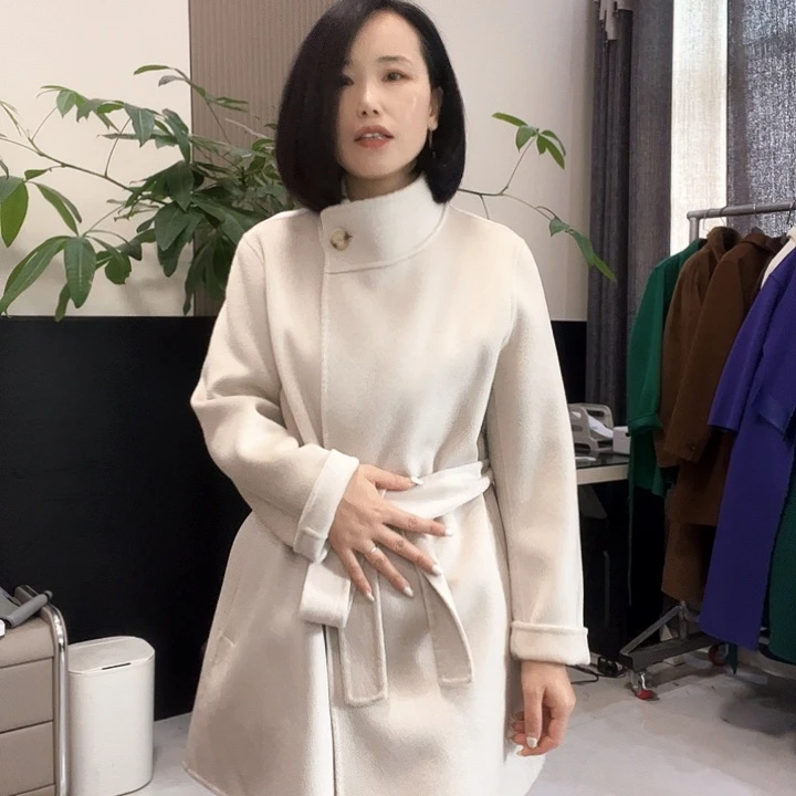 双面呢大衣米色L码