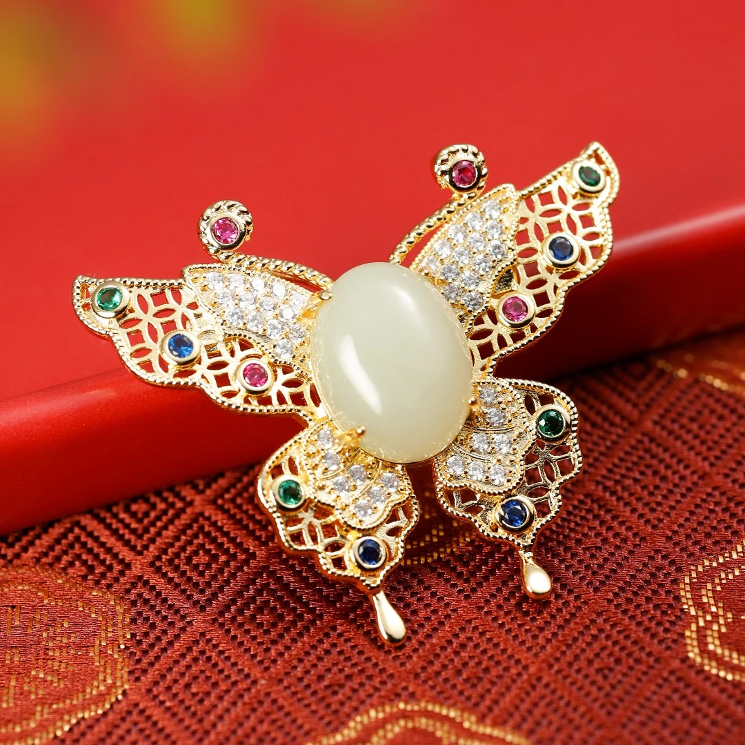 白玉世家和田玉蝴蝶胸针春日上新礼物和田玉玉石胸针百搭女款包邮