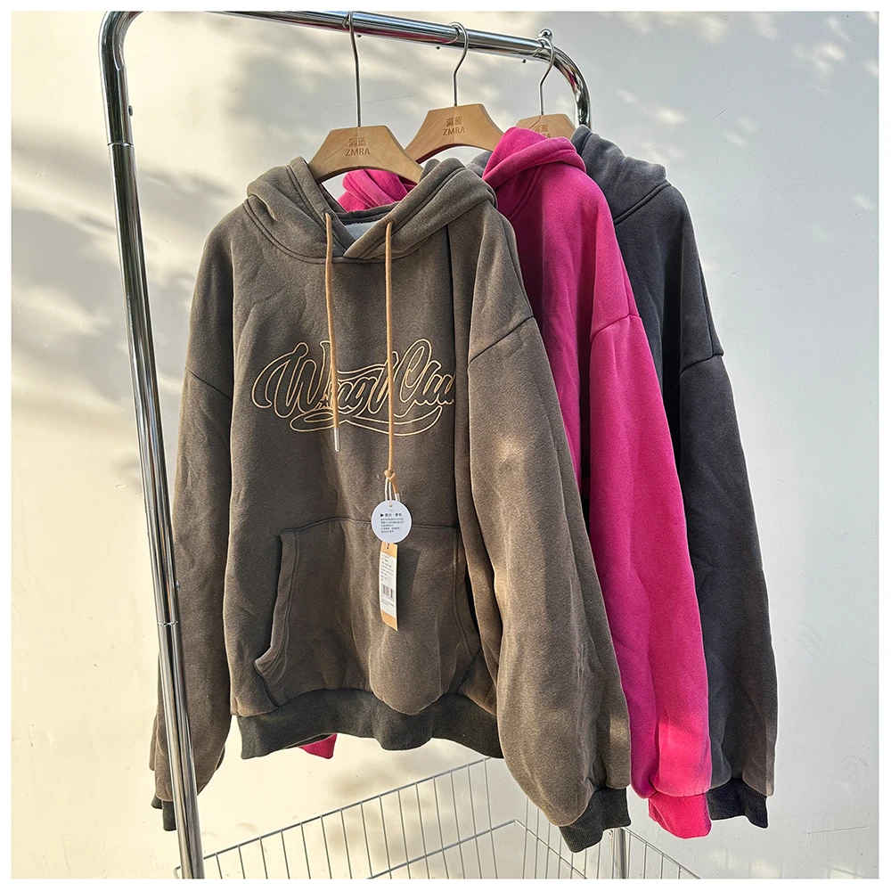 1W009  秋冬新款宽松加绒加厚连帽休闲保暖卫衣女