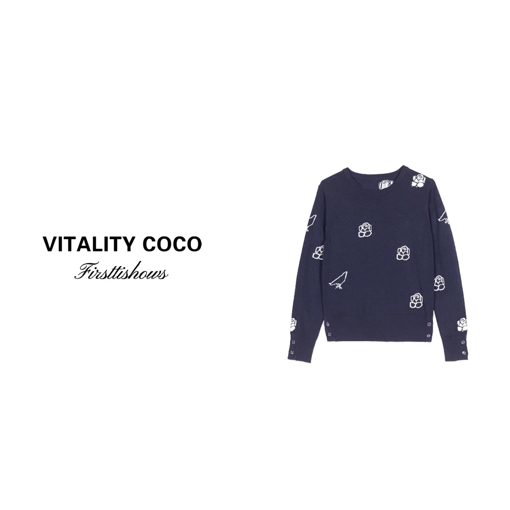 「VITALITY COCO」秋冬上新热卖玫瑰刺绣百搭休闲针织-1290