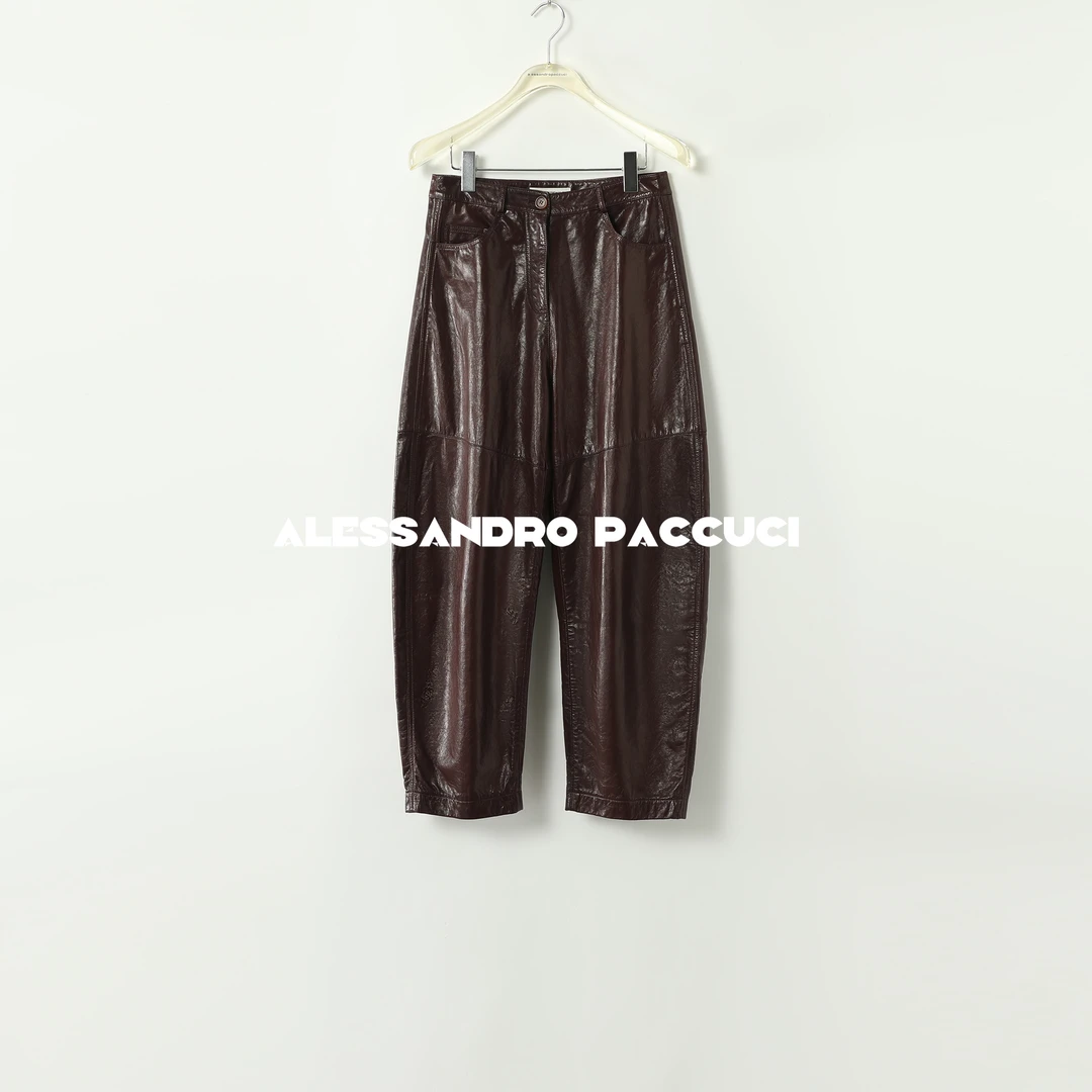 AP洛哥43005PK【仿古艺术】羊皮两色复古光滑油蜡皮裤2024秋