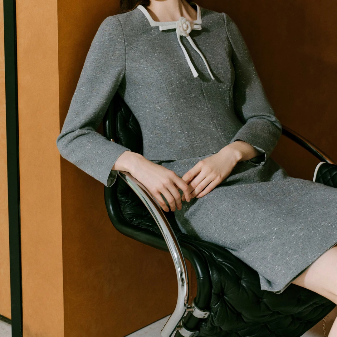 【李老板专属】高级格雷灰气质显瘦连衣裙MOGD04WOP031G31