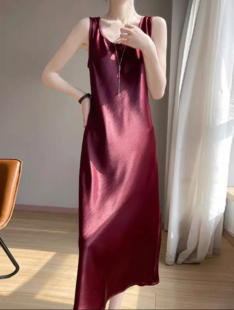 100真丝无袖连衣裙