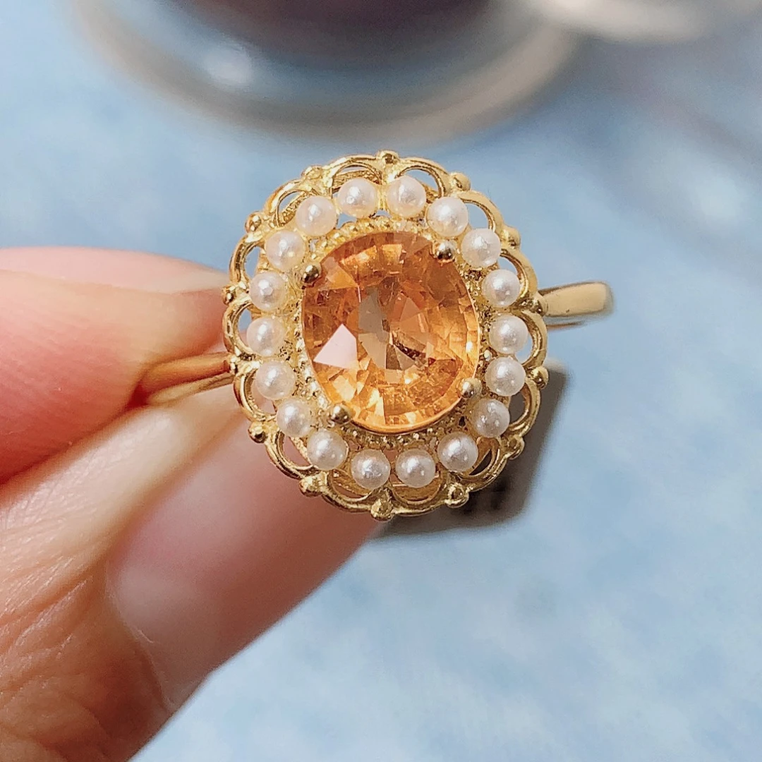 戒指银S925镶嵌石榴石（芬达石）