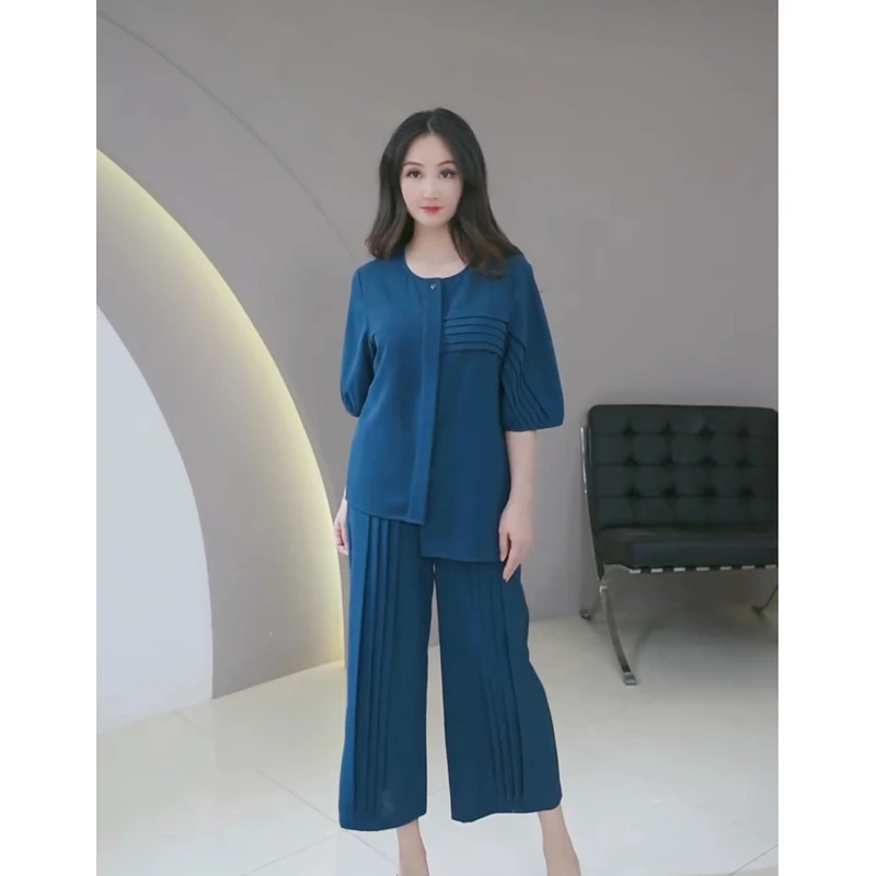 PT250701夏季新款短袖套装醋酸面料小众设计时尚休闲大码宽松纯色