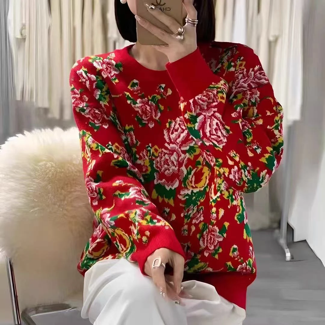 【东北大花】宽松版圆领套头羊毛衫~高品质！