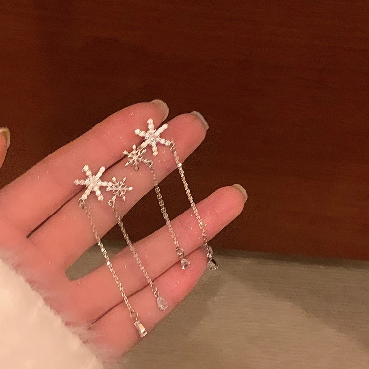 铜合金耳饰 AL3744 长款雪花流苏耳环小众设计感高级精致耳饰