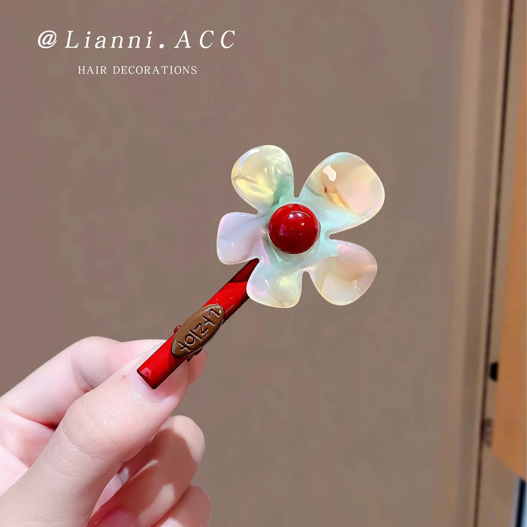 新款小众设计感炫彩醋酸花朵发夹精致百搭少女感刘海碎发夹头饰