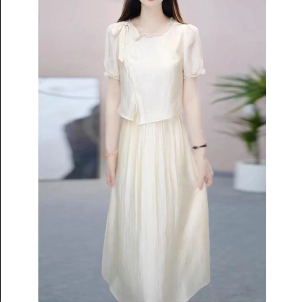 高级感假两件连衣裙2025夏季新款减龄显瘦时尚气质中长款精致裙子