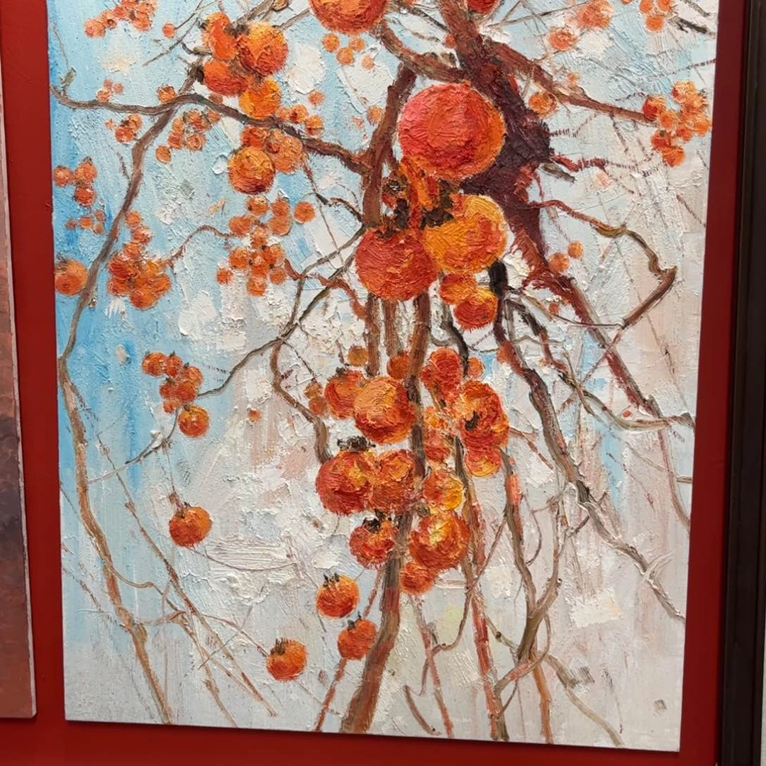 发***发油画柿子纯手绘油画带框100×130