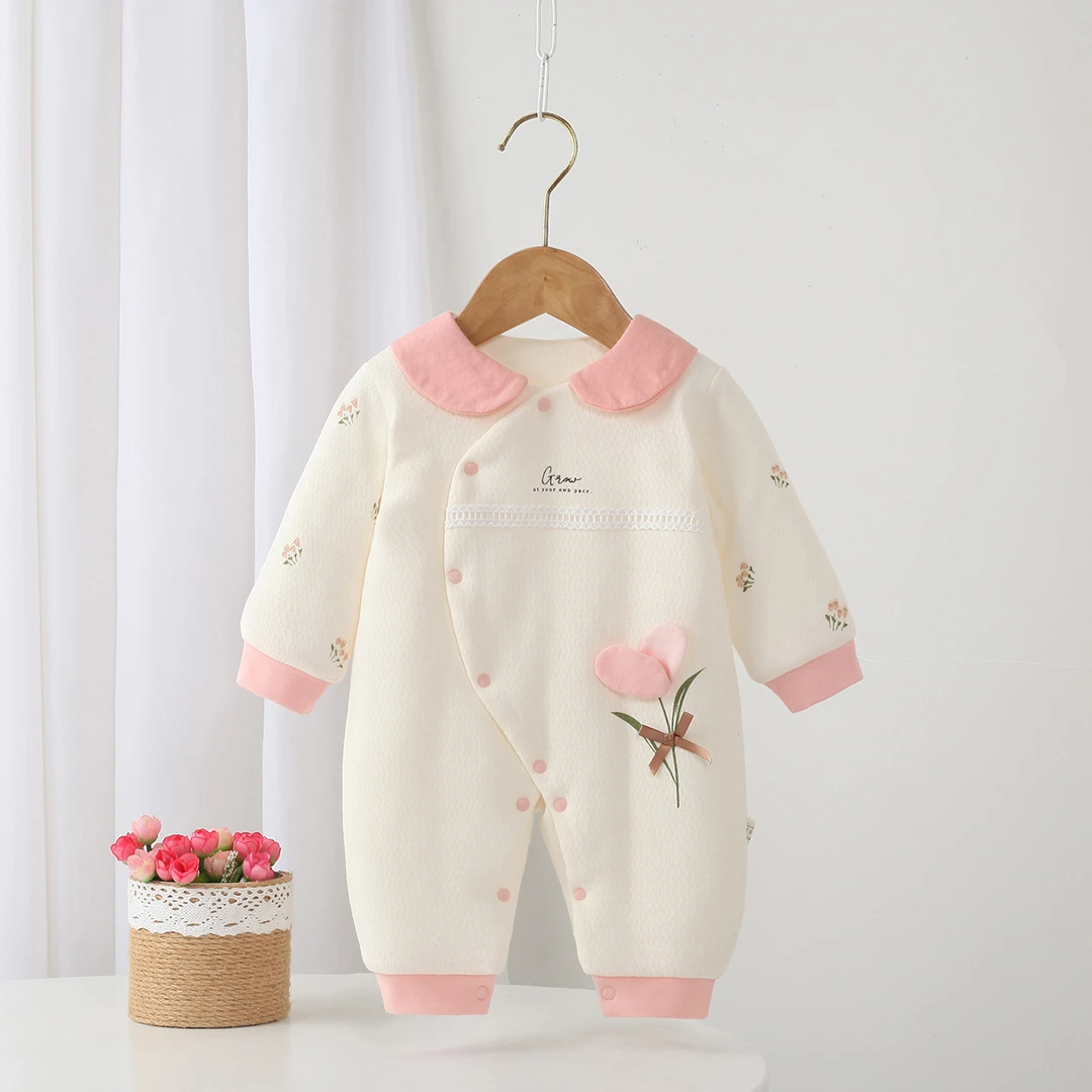 秋冬新款婴儿连体衣爬爬服120克夹棉安阳新生儿婴幼童服装D22054