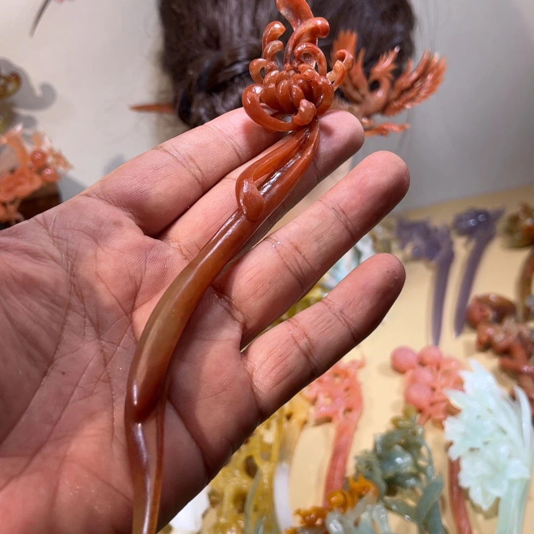 阿***.蛇纹石玉合金发簪