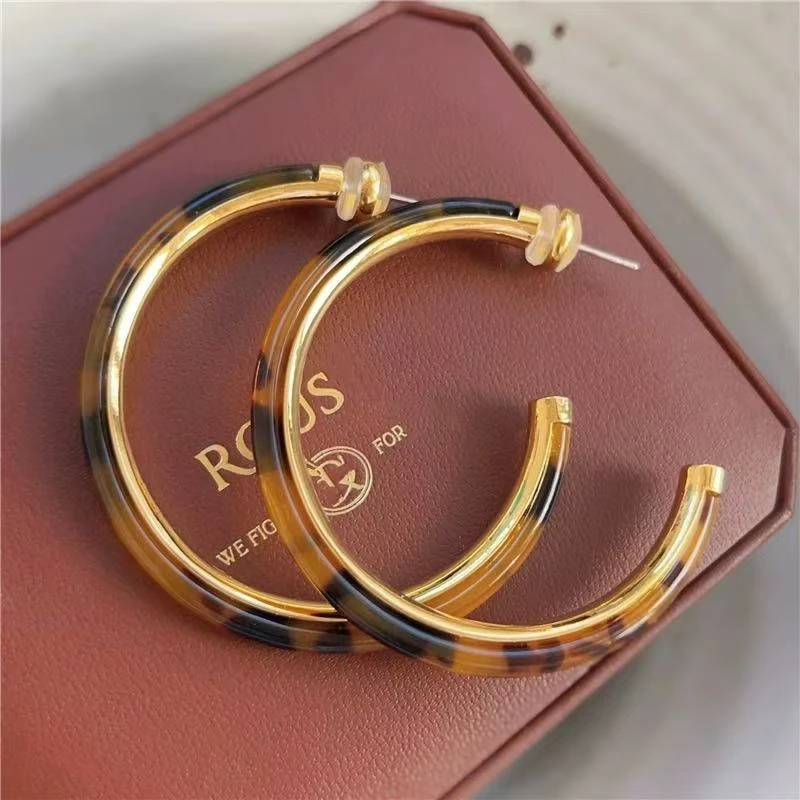 铜合金亚克力耳饰 赵露思同款醋酸豹纹耳环复古耳圈